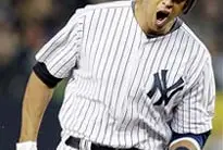 Photograph of Alex Rodriguez after his game-tying 9th inning two-run home run by Julie Jacobson